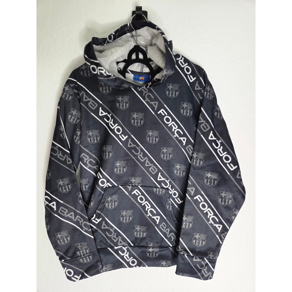 FC Barcelona Forca Barca Print Pullover Hoodie Black Gray XL